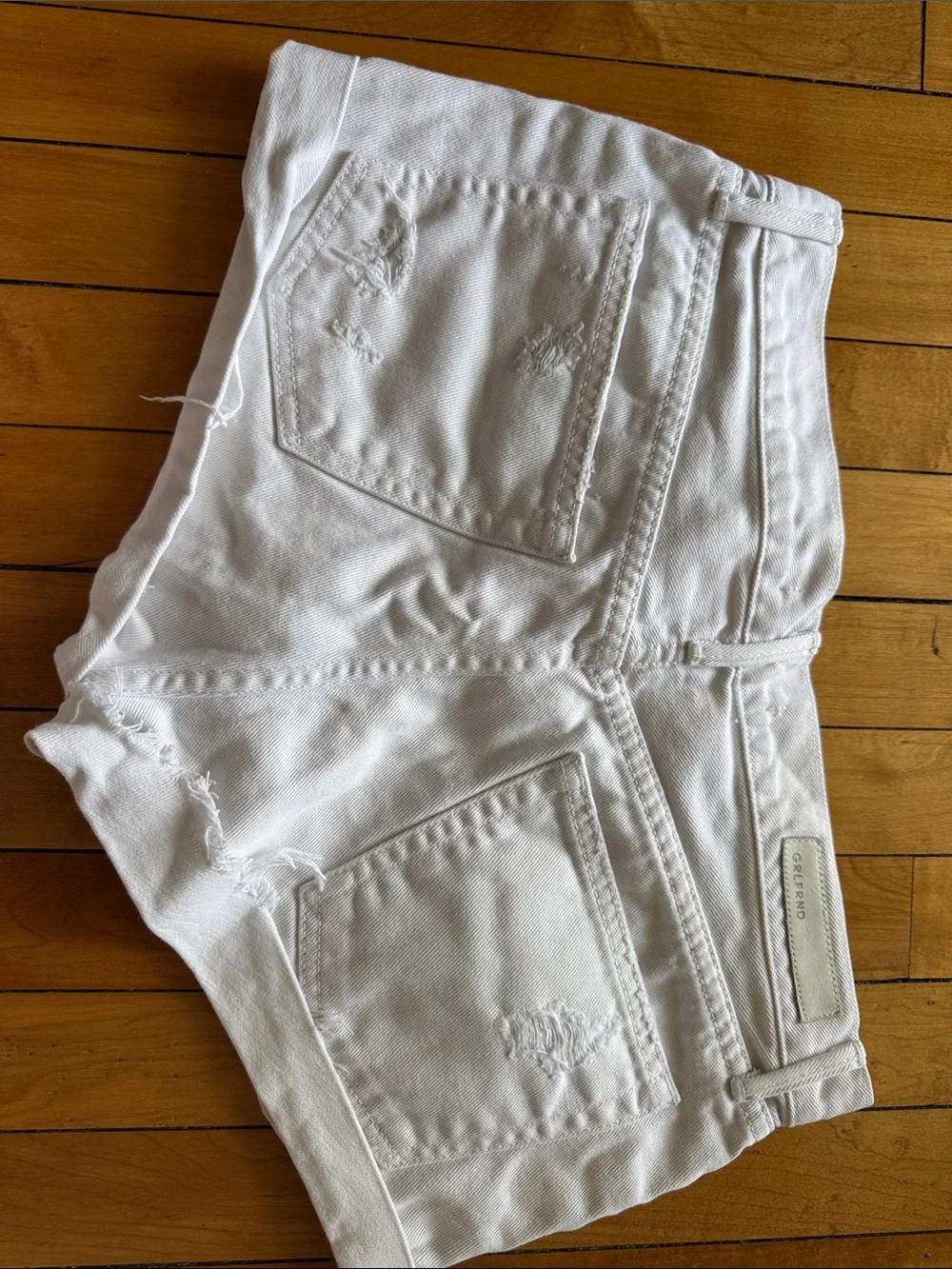 GRLFRND White Distressed Denim Short Shorts Adriana
